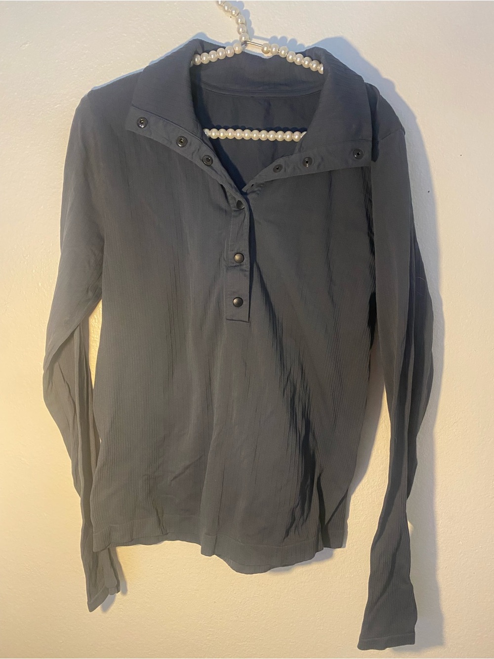 Athleta Flurry Seamless Henley Top Small Blue Granite Fitted Long Sleeve